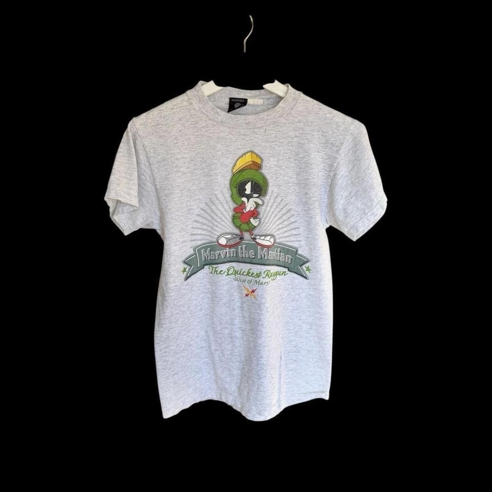 Vintage 90s Marvin The Martian Looney Tunes Graphic T-shirt Small Grey Distress